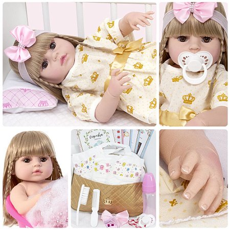 Boneca Bebê Reborn Real Princesa Newborn c Bolsa Maternidade