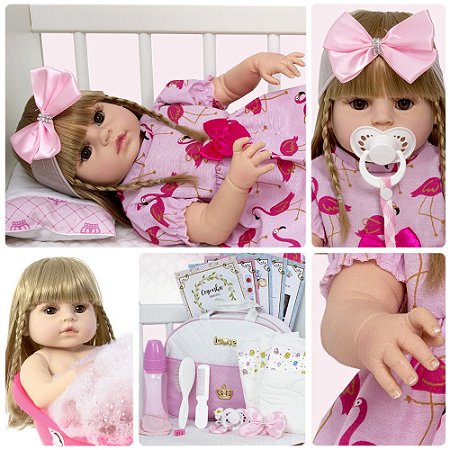 Boneca Reborn Bebe Menina 52cm Realista Silicone Enxoval - Chic