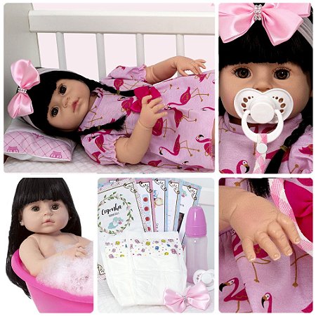 Boneca Reborn Bebe Menina 52cm Realista Silicone Enxoval - Chic