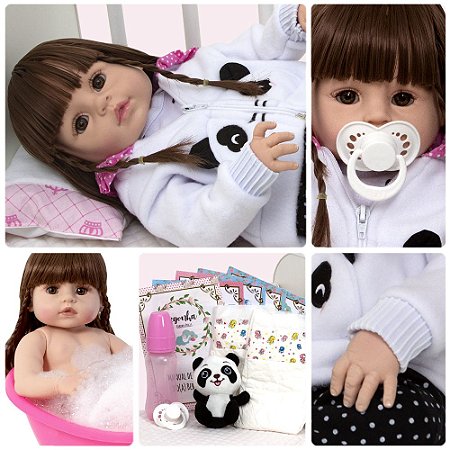 Boneca Bebê Reborn Pandinha - Enxoval Completo 100% de vinil soft