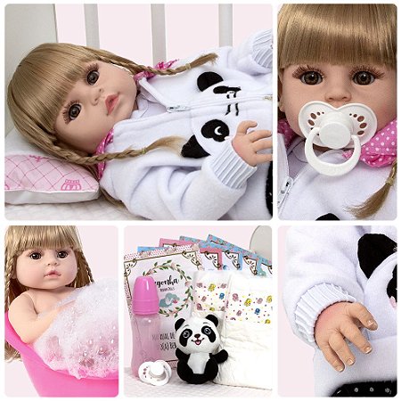 Roupa Para Boneca Bebê Reborn Com Casaco Panda 