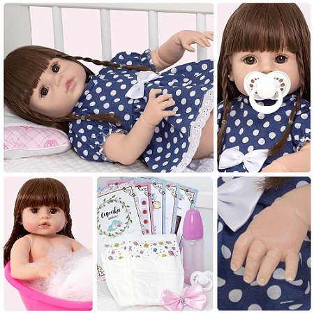 Boneca bebe reborn recem nascida menina com vários itens,boneca bebe reborn  silicone realista bonecas fofas e realistas feitas à mão 3D realista alta