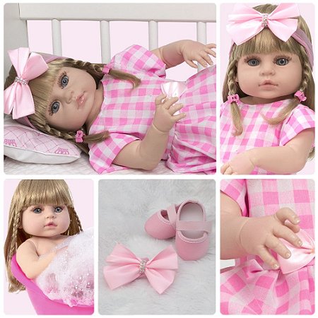Boneca Bebe Reborn Realista Menina Loira Barbie Pode Banho