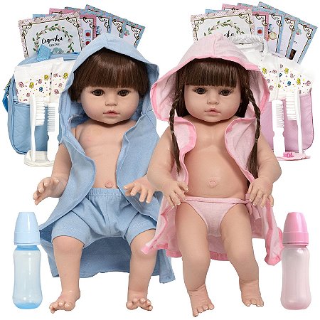 Bebê Reborn Realista Gêmeos Casal Enxoval Completo Bolsa - Chic