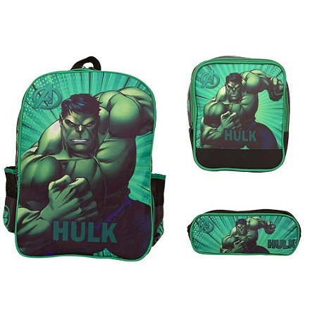 Kit Mochila Infantil Masculina Incrível Hulk Costa Lancheira