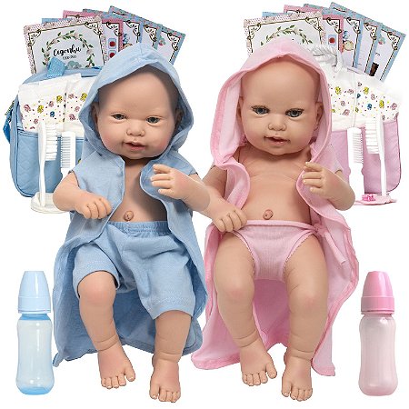 Bebês Reborn Gêmeos com Bolsa Maternidade - 50cm