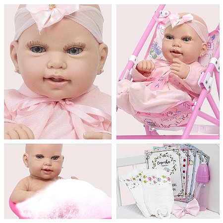 Boneca Reborn Realista Menina Kit Acessórios Com Carrinho