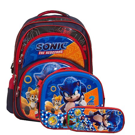 Mochila Masculina Juvenil Rodinha Sonic 2 Lancheira Estojo - Chic