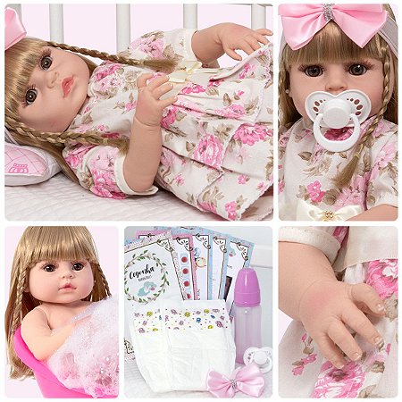 Boneca Tipo Reborn Realista Menina Loira Linda Kit 13 Itens