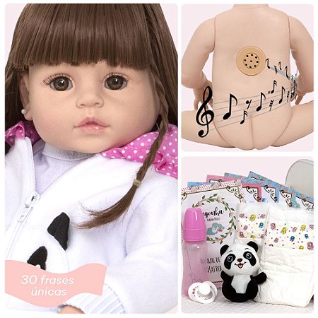 Boneca Bebe Reborn Realista Pandinha Linda Enxoval Completo