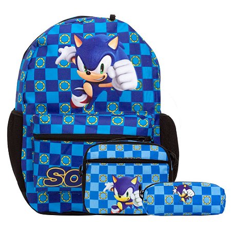 Mochila Infantil Masculina Sonic Com Lancheira Térmica Azul