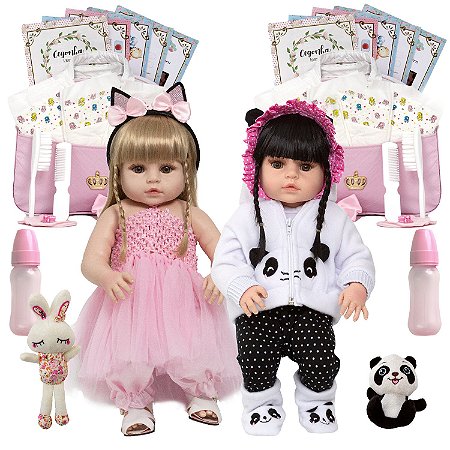 Bebe Reborn Gêmeos Casal Pandinha Girafinha Baby Com Itens - Chic Outlet -  Economize com estilo!