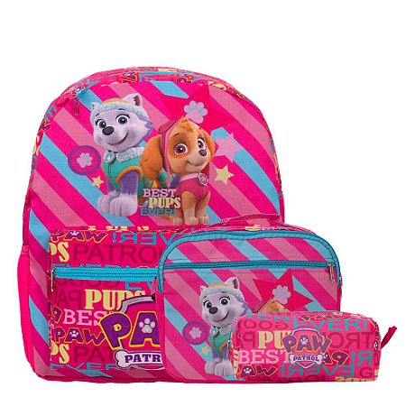 Kit Mochila Infantil Feminina Patrulha Canina Juvenil Tam M