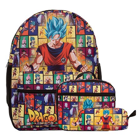 Kit Mochila Infantil Masculina Dragon Ball Z Costas Juvenil