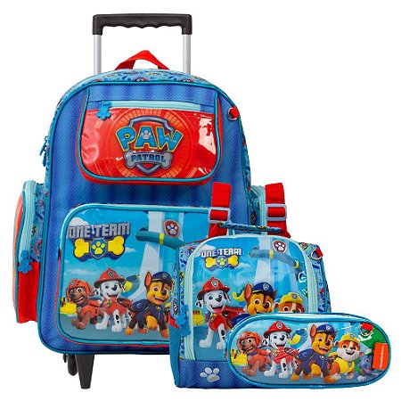 Kit Mochila Infantil Menino Patrulha Canina Rodinhas Grande