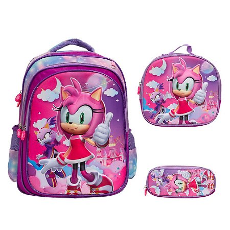 Kit Mochila Infantil Feminina Amy Rose Sonic Costas Tam G Chic
