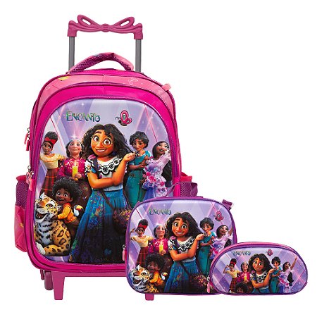 Kit Mochila Infantil Feminina Rodinha Encanto Mirabel 3D