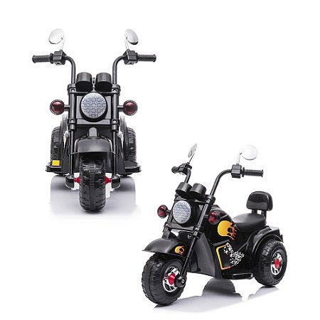 Mini Moto Elétrica Infantil Triciclo 6V Suporta 30kg Preta