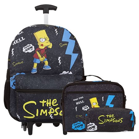 Kit Mochila Infantil Menino Rodinha Simpsons Juvenil Preta