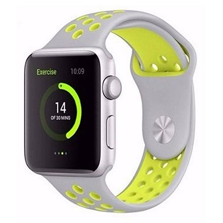 Pulseira Silicone Esportiva Para Apple Watch 42mm - Cinza/Amarelo