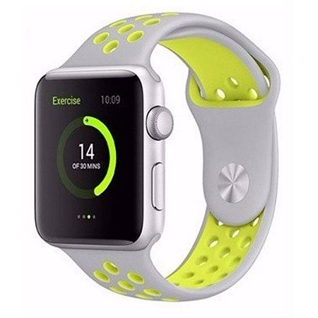 Pulseira Silicone Esportiva Para Apple Watch 38mm - Cinza/Amarelo