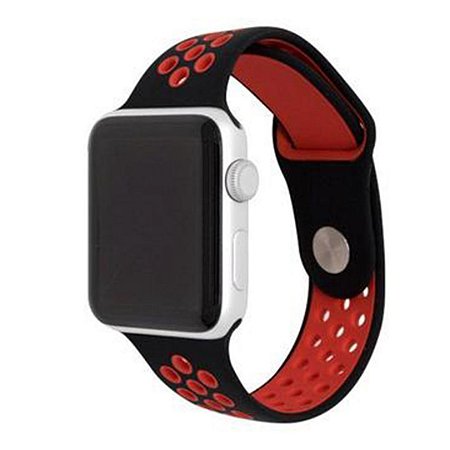 Pulseira Silicone Esportiva Para Apple Watch 42mm Preto/Vermelho