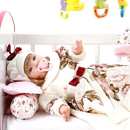 Boneca Bebe Reborn Grazi Creme Cegonha Reborn Dolls Mais 22 Acessórios 53cm