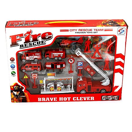 Kit Brinquedo Caminhão Bombeiro Fire Rescue
