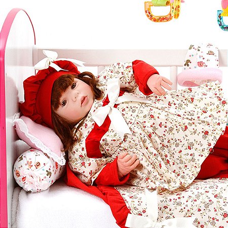 Boneca Bebe Reborn Eloise Maitê Vermelho Cegonha Reborn Dolls Mais 24 Acessórios 48cm