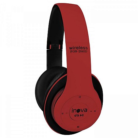 Fone De Ouvido Headset Estéreo Bluetooth Sem Fio FON-2045D - Vermelho - Inova