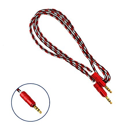 Cabo Auxiliar Super Reforçado Conector P2 + P2 Estério 1 Metro - Vermelho  - Inova