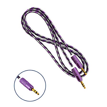 Cabo Auxiliar Super Reforçado Conector P2 + P2 Estério 1 Metro - Roxo  - Inova