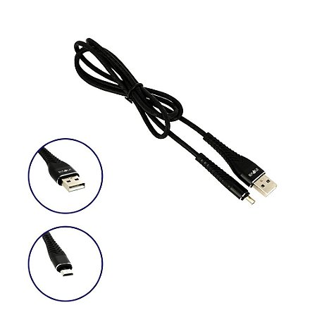 Cabo De Dados Reforçado USB Micro USB Tipo V8 Preto CBO-8323 - Inova