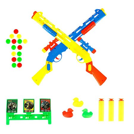 Kit 2 Arma Espingarda Com Mira Tipo Nerf Shotgun Com 12 Dardos + Alvo Brinquedo Infantil