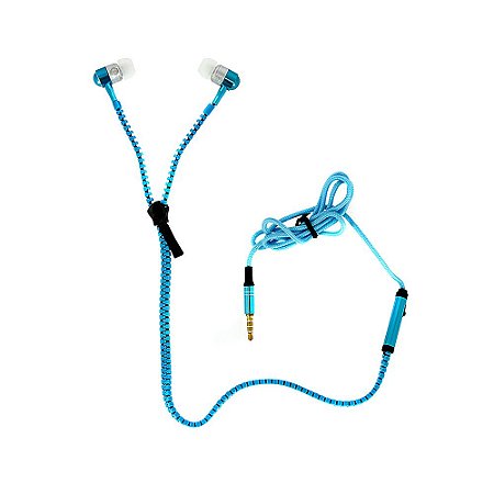 Fone De Ouvido Intra-auricular Tipo Zíper Com Microfone FON-10050 - Azul - Inova