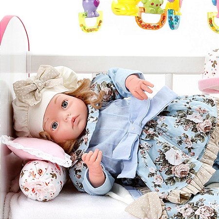 Boneca Bebe Reborn Yasmin Lavinia Azul Bebe Cegonha Reborn Dolls Mais 24  Acessórios 48cm - Chic Outlet - Economize com estilo!