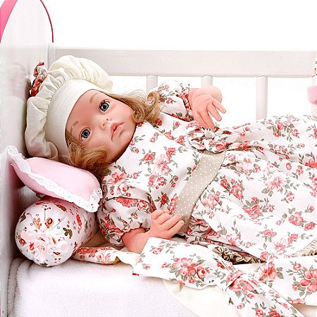 Boneca Bebe Reborn Yasmin Encanto Floral Rosa Cegonha Reborn Dolls Mais 24 Acessórios 48cm
