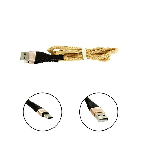 Cabo De Dados USB Super Reforçado Portátil 1 Metros Tipo C Usb Dourado - Inova
