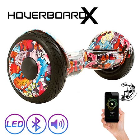 Hoverboardx Skate Elétrico 10 Skull Summer Bluetooth com Led