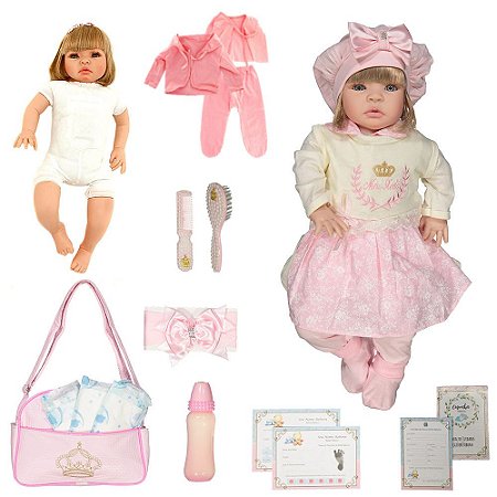 Bebê Reborn Luxo Loira Ellen Rosa Cegonha Dolls + Itens