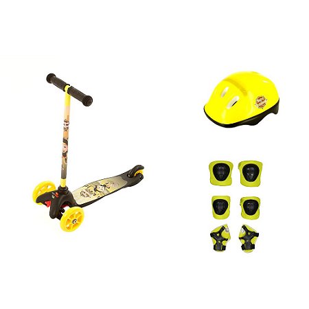 Patinete Infantil para Meninos com Kit de Segurança Amarelo