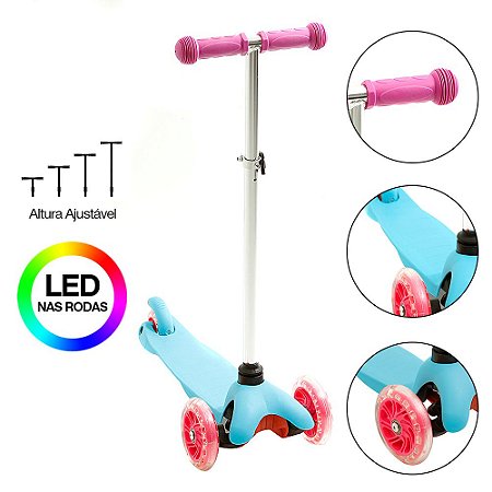 Patinete Infantil de 3 Rodas com Led na Roda Azul BBR Toys