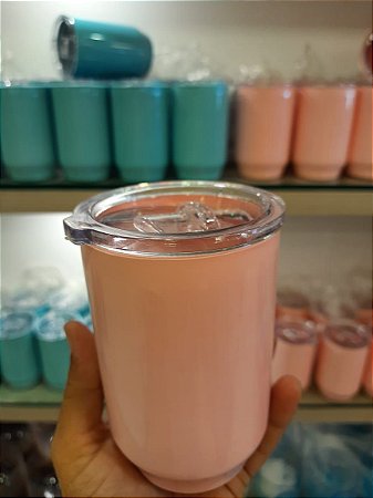 Copo Polímero Luxo com tampa acrílica especial para Sublimação - Rosa