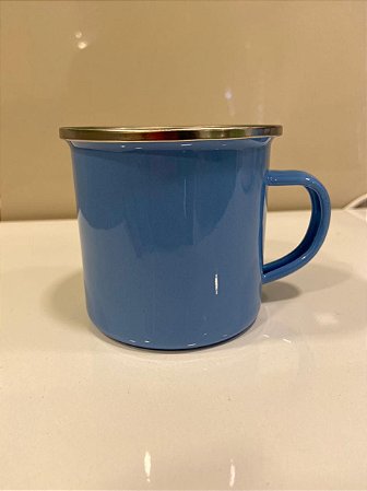 Caneca Esmaltada Azul C/ Borda Prata