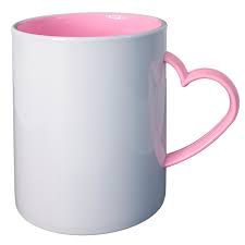 Caneca Polimero Alça Coracao e Interior Rosa