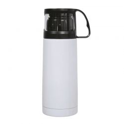 GARRAFA INOX TÉRMICA  BRANCA COM COPO PRETO 300ML