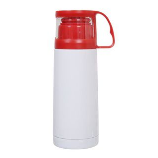 GARRAFA INOX TÉRMICA  BRANCA COM COPO VERMELHO 300ML