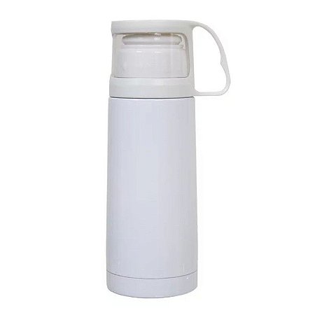 GARRAFA INOX TÉRMICA  BRANCA COM COPO BRANCO 300ML