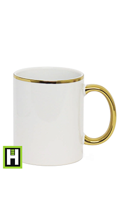 Caneca Alça Borda Dourada