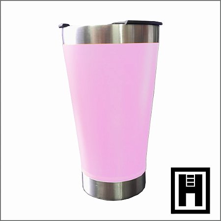 Copo Térmico Metal Tampa Abridor  420ml - Rosa